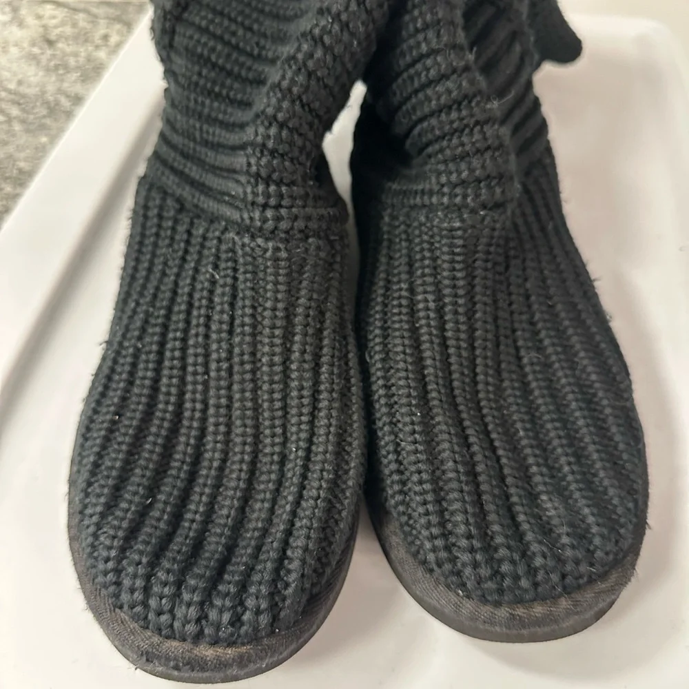 UGG Over the knee twisted black cable knit button detail fold over gorpcore boot